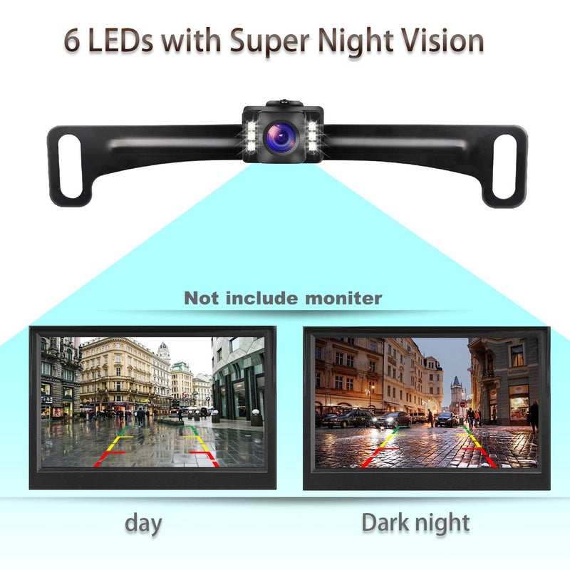GLK Car Backup Camera HD Rear View Camera License Plate Backup Camera with Wide View Angle 6 LED Night Vision Waterproof Front & Back up Camera, Guide Line On/Off - Image 4